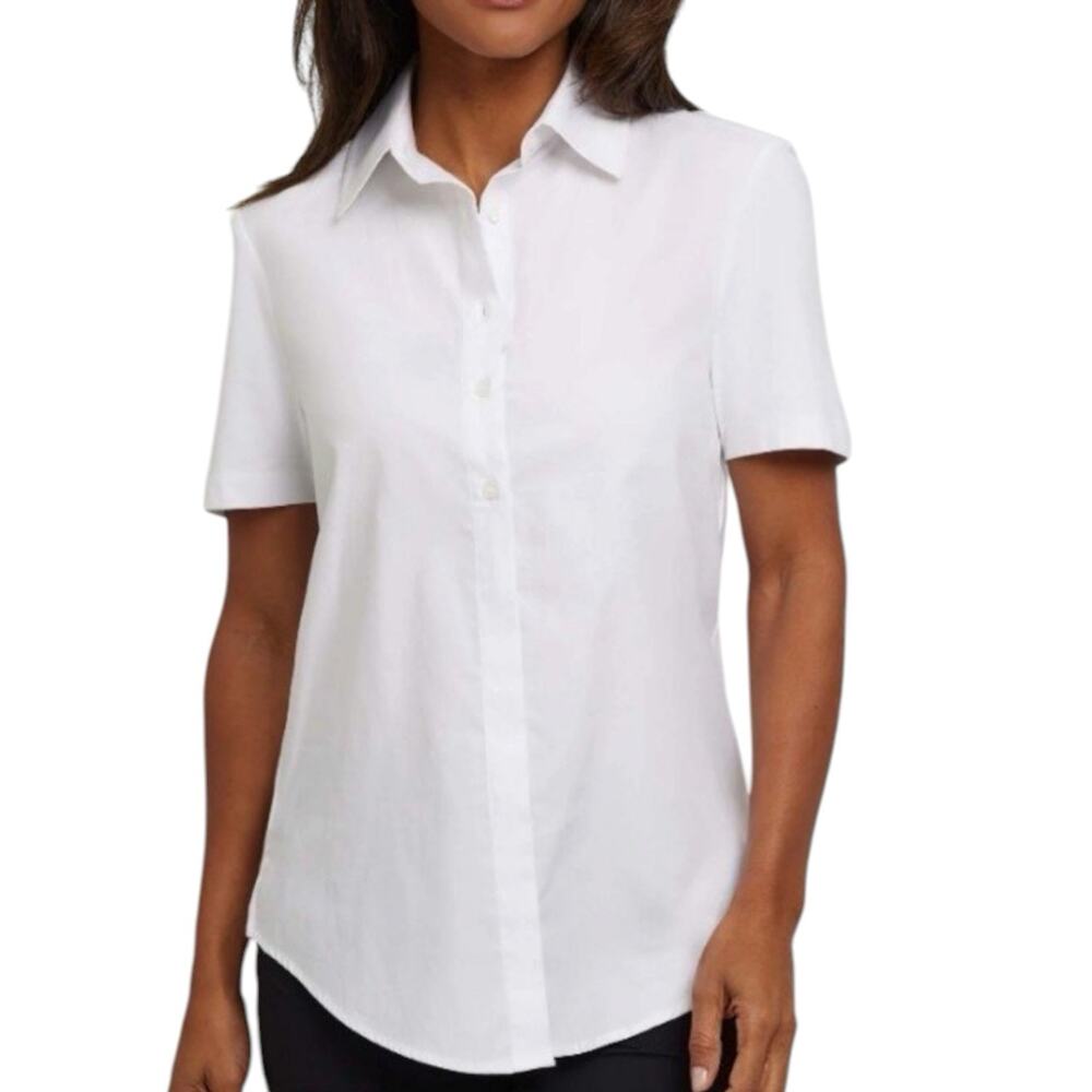 NWT Anatomie Helia Button Front Short Sleeve White Shirt Women’s Large